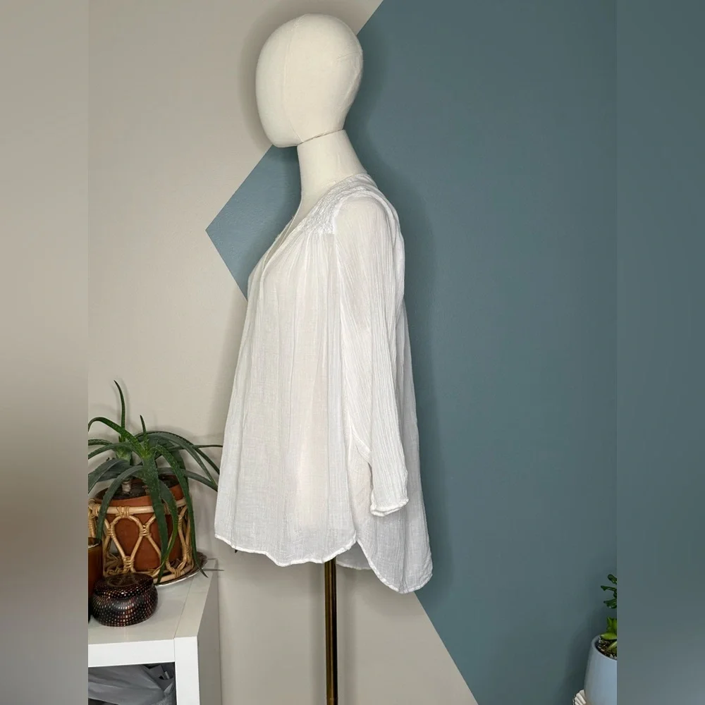 Current/Elliott White Boho Peasant Picnic Blouse Top Women’s Small Gauze Lace - Picture 3 of 13